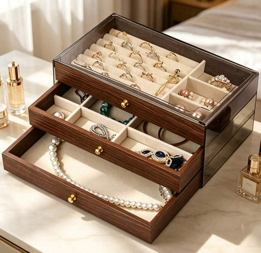 Wooden Dustproof 3 Layer Jewellery Organizer