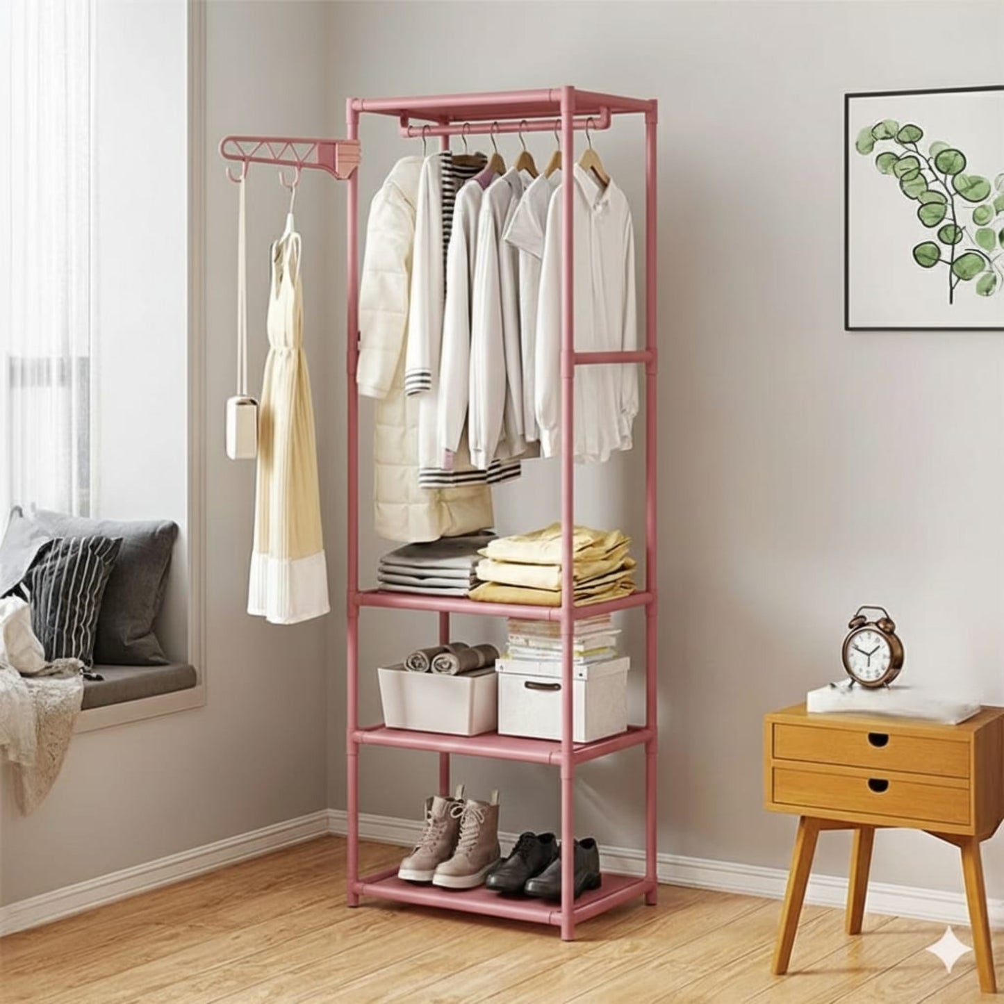 Multi Coat Stand with Shoes Rack and 3-Tier Storage Shelf
