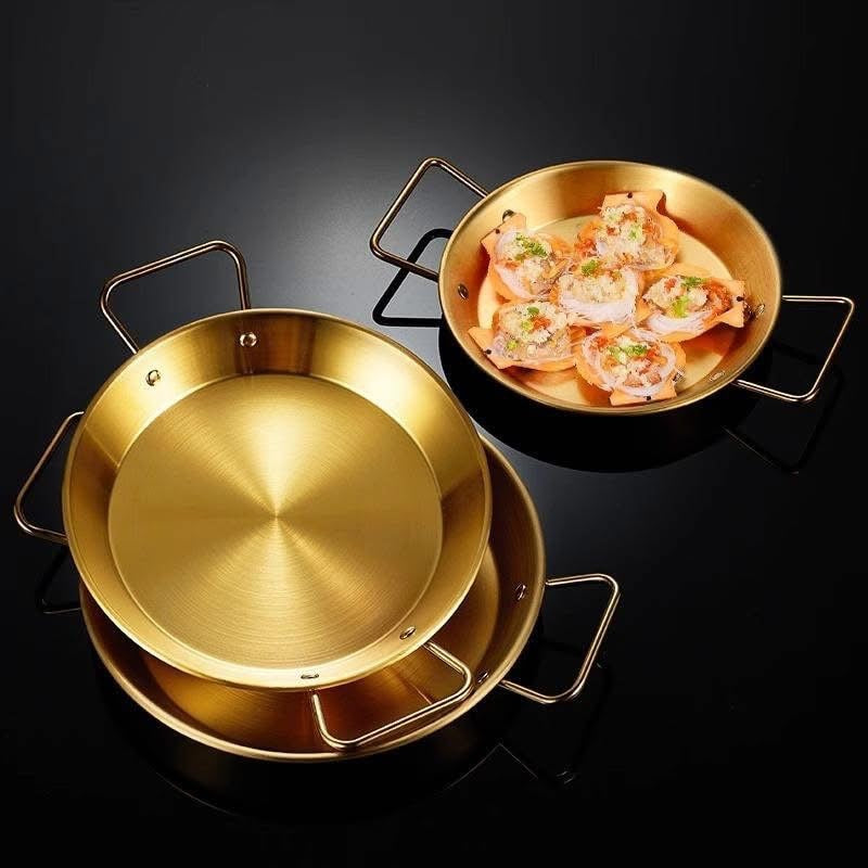 Round Stainless Steel Gold Serving Tray / Cooking Pan
