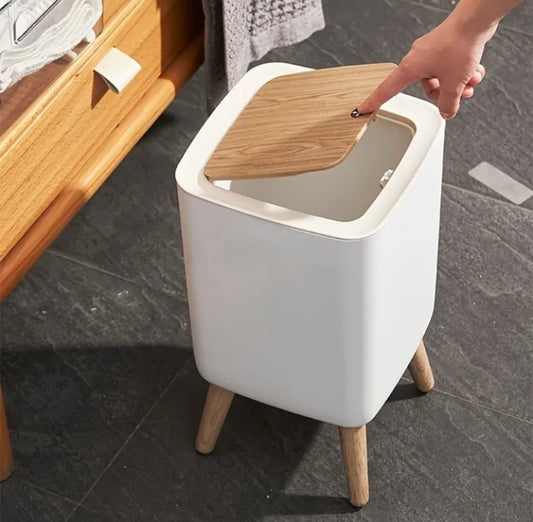 Wooden High Foor Square Shape Trash Bin with Lid