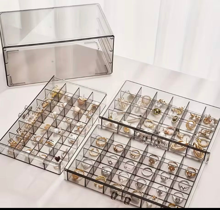 Luxury 3 Layer-72 Grids Large Capacity Dustproof Jewellery Organizer