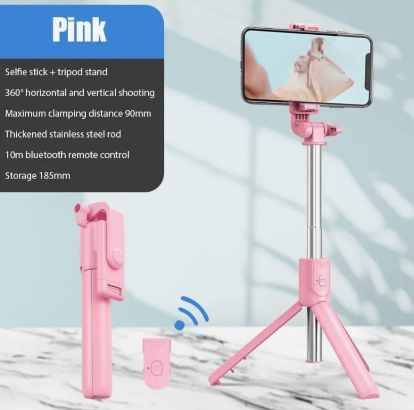 3 in 1 Portable Selfie Stick & Tripod Stand with Detachable Remote