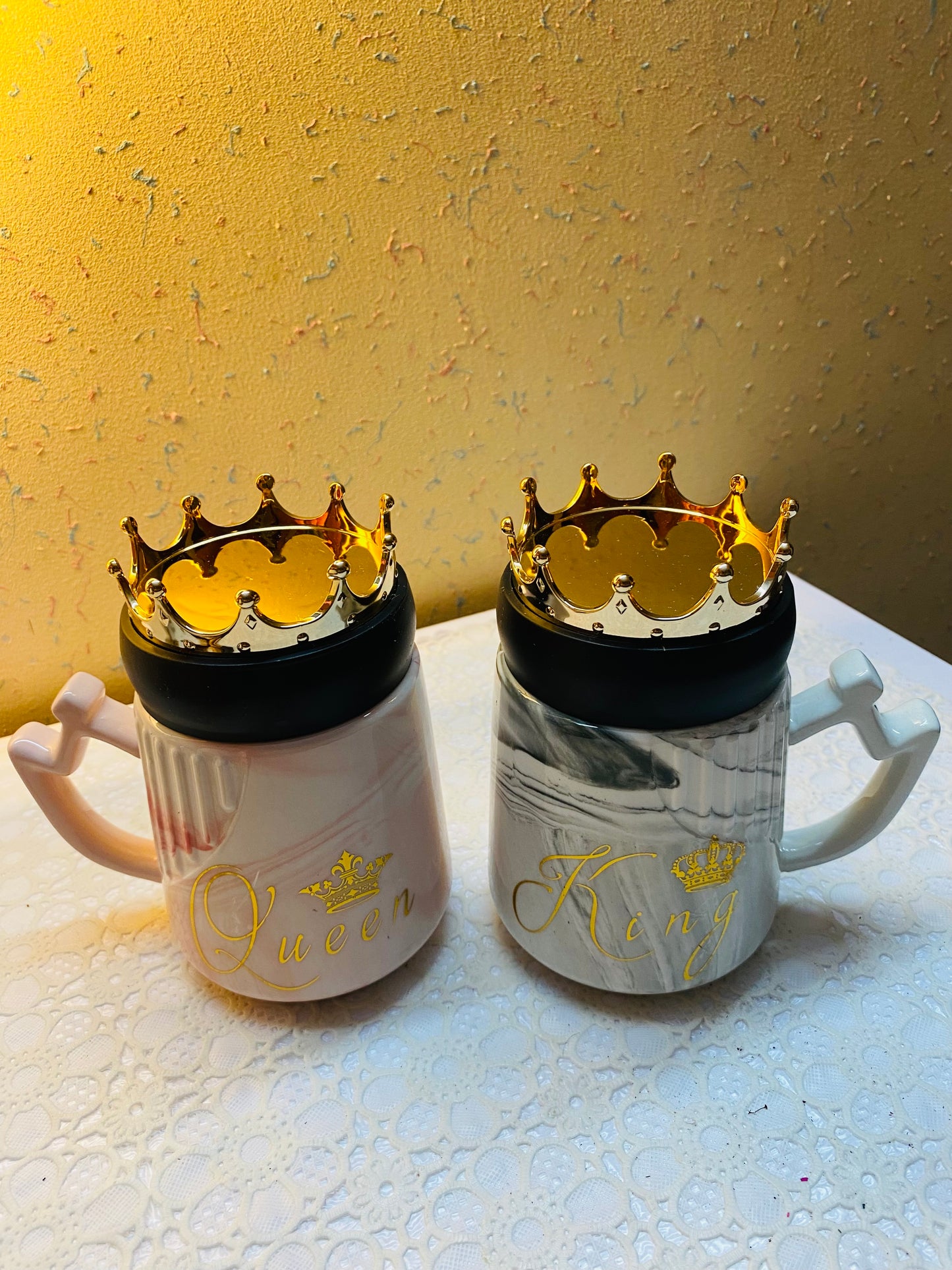 King Queen Couple Mugs with Lid and Box Packaging