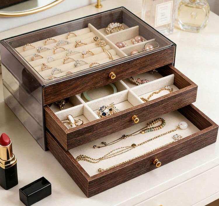 Wooden Dustproof 3 Layer Jewellery Organizer