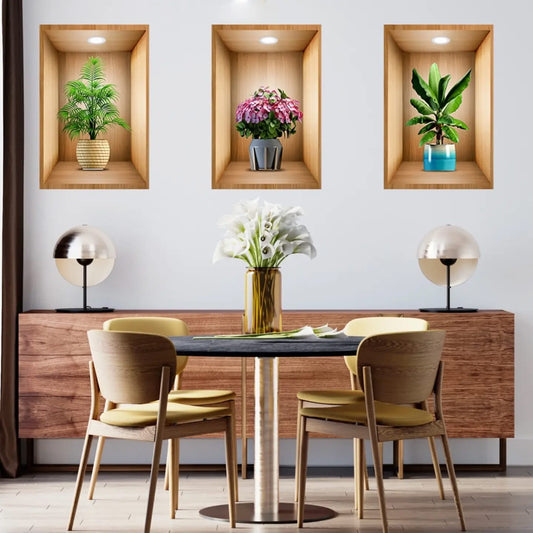 3pc/set 3D Plant Vase wall sticker for home decoration