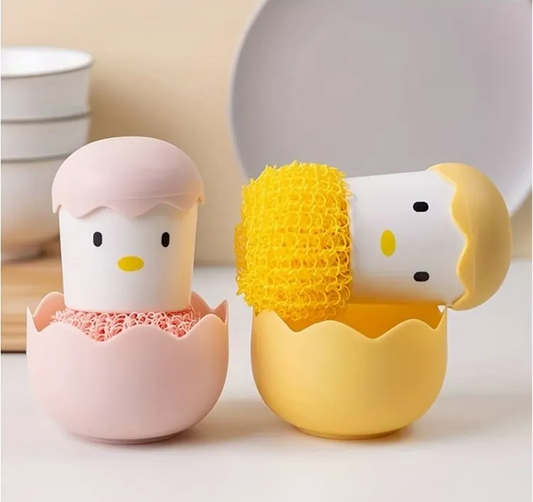 Cute Chick Egg Shaped Kitchen Sponge Holder with Scrubber