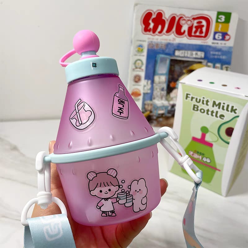 400ml Cute Sipper Bottles For Kids with Straw, Strap & Stickers