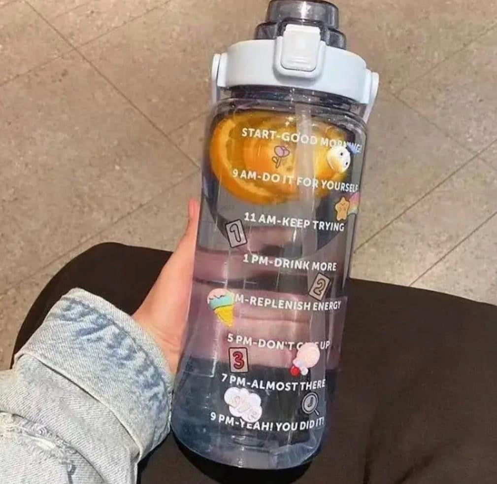 2 Litre Water Bottle with Motivational Quotes & Straw