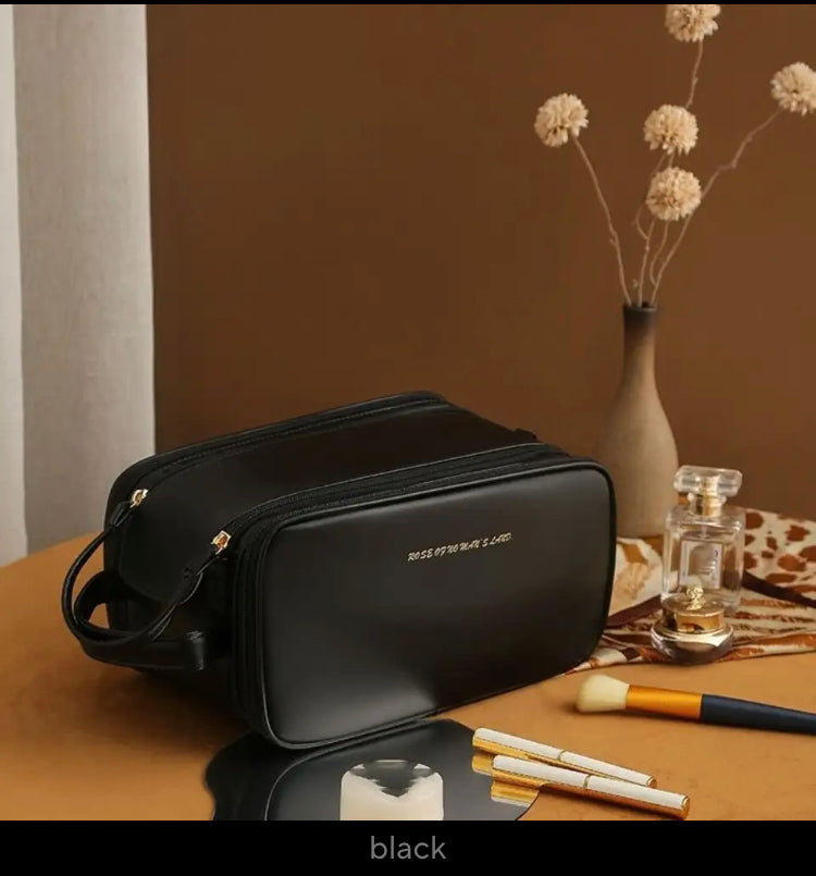 Large Capacity Cosmetic Bag Fashion Portable Wash Bag PU Leather