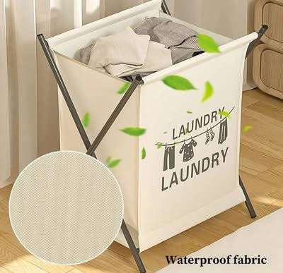 Foldable Laundry Basket with Metal Stand