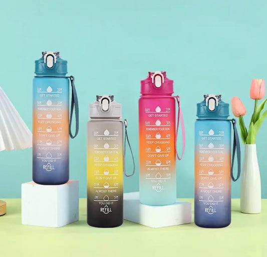 1000ml Water Bottle with Motivational Quotes & Straw