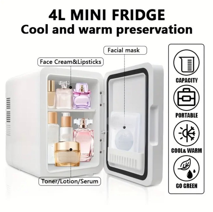 Mini Makeup Fridge Ac/Dc Cooler & Warmer for Beauty & Skincare with Led Mirror