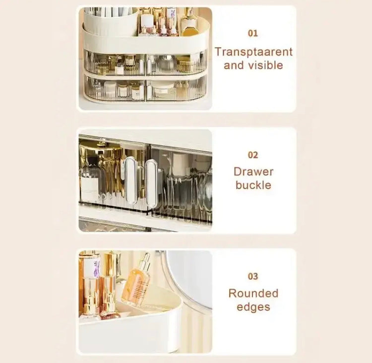 Cream Style Cosmetics Makeup Organizer with Rotating Brush Holder