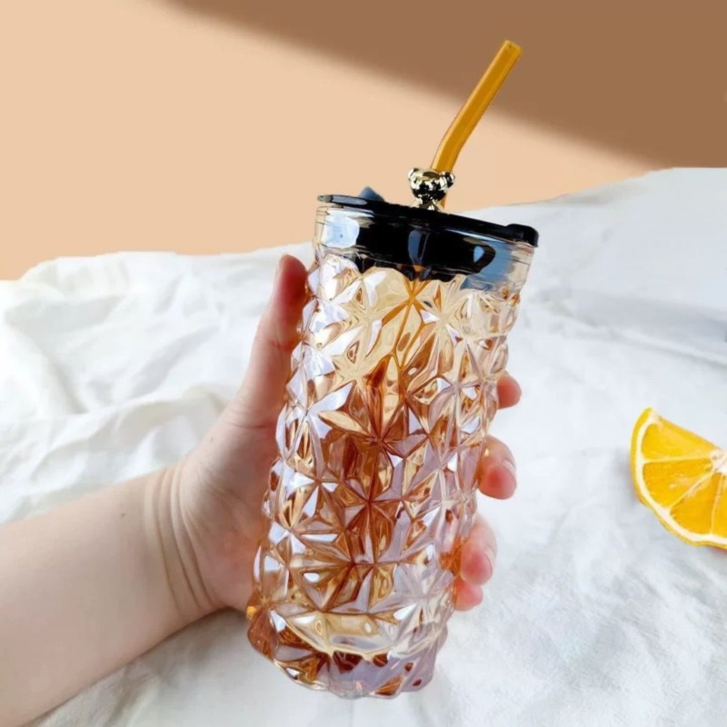 Straw Mason Jar with Silver Bear