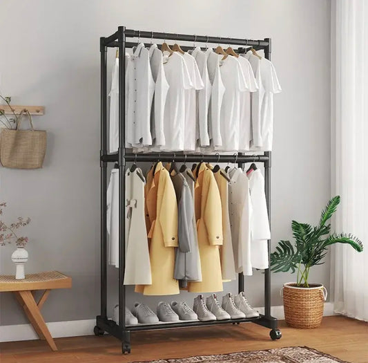 Double Pole Iron Material Clothes Hanging Rack