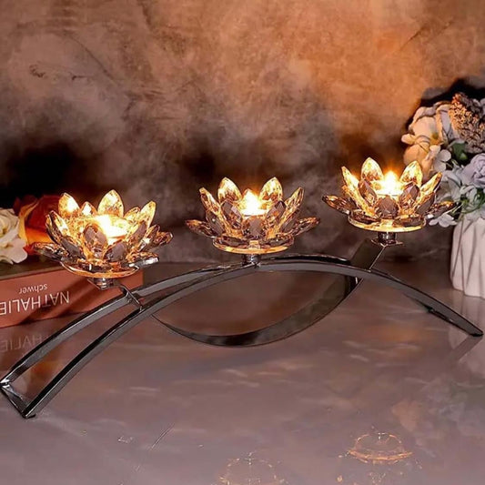 3 Pcs Crystal Lotus Candle Stand Holder for Home Decor
