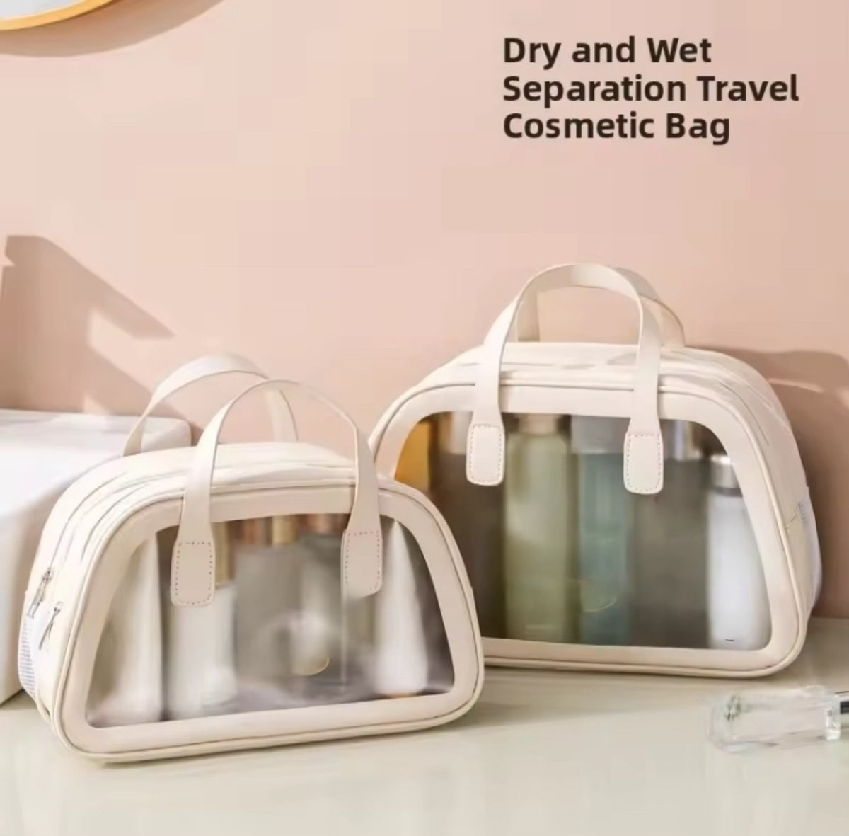 Large Capacity 2 in 1 Dry & Wet Double Layer Makeup Bag