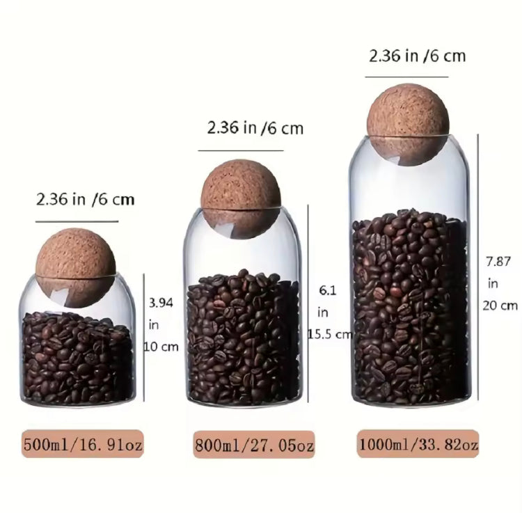 3 Pcs Glass Jars with Wooden Ball Lids & Box Packaging