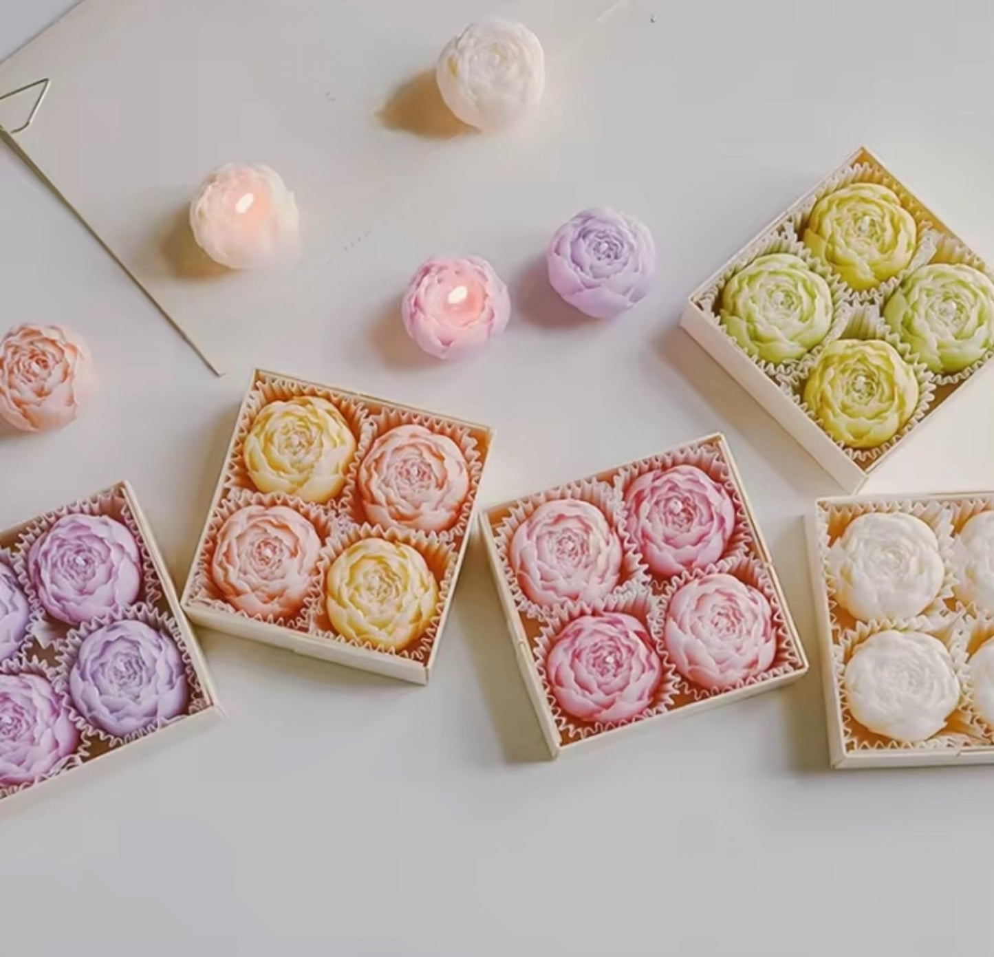 4 Pcs Flower Rose Scented Candles Gift Box
