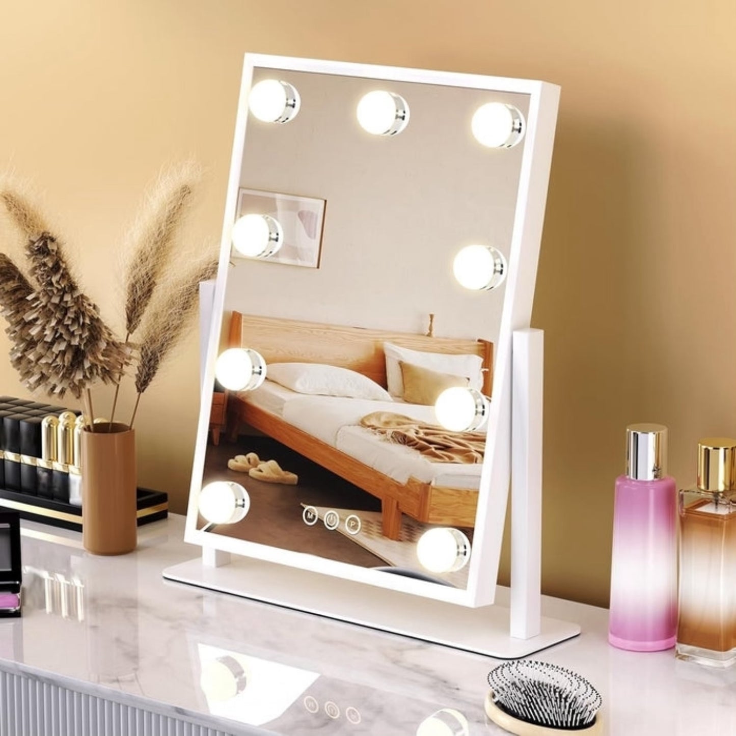 Luxury Rotatable Vanity Makeup Mirror with Led Bulbs & 3 Lightening Modes