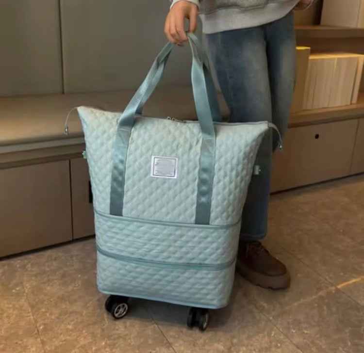 2 in 1 Expandable Shoulder Bag & Travel Luggage Bag with Detachable Wheels