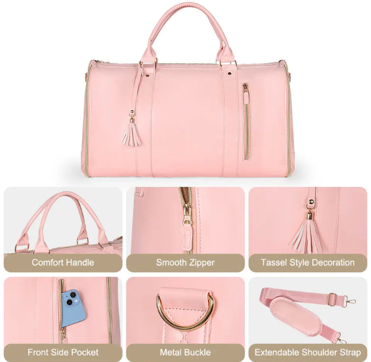 New Foldable Travel Convenient Carry on Clothing Bag Large Capacity PU Leather Duffel Bag