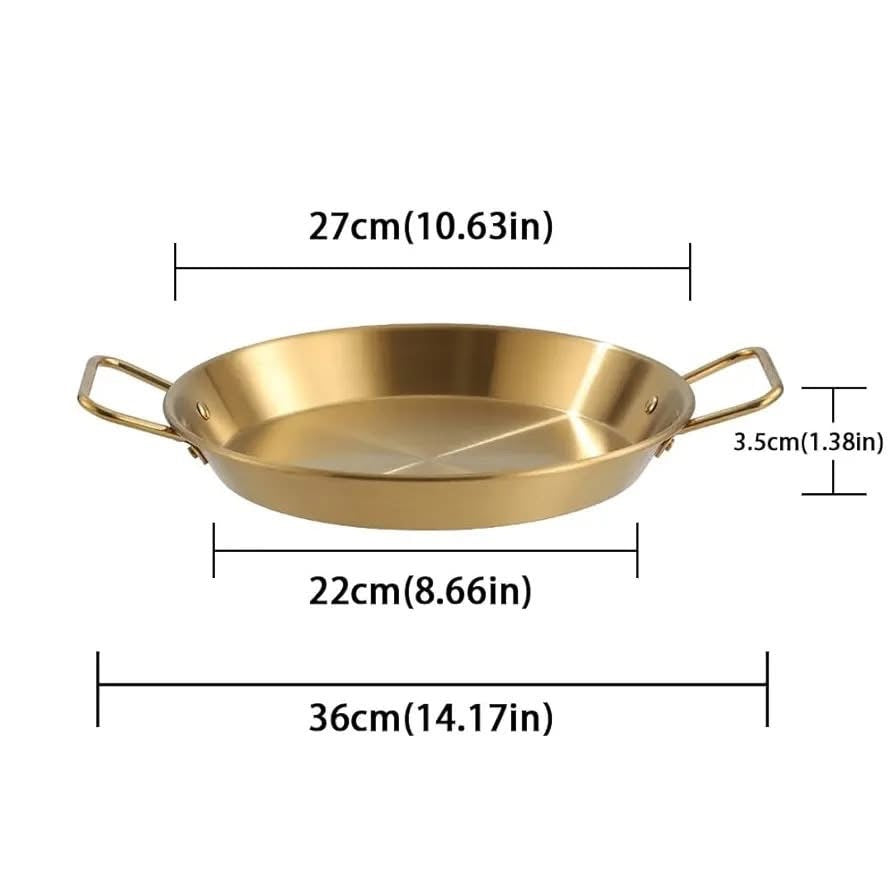Round Stainless Steel Gold Serving Tray / Cooking Pan
