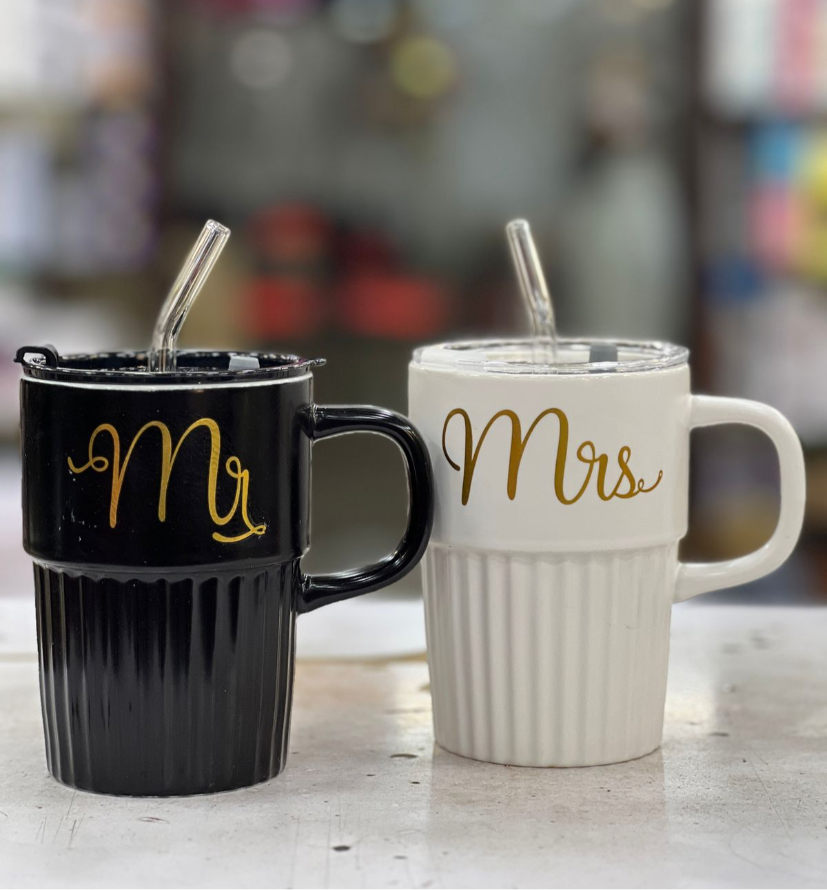 Mr & Mrs Couple Mug with Lids