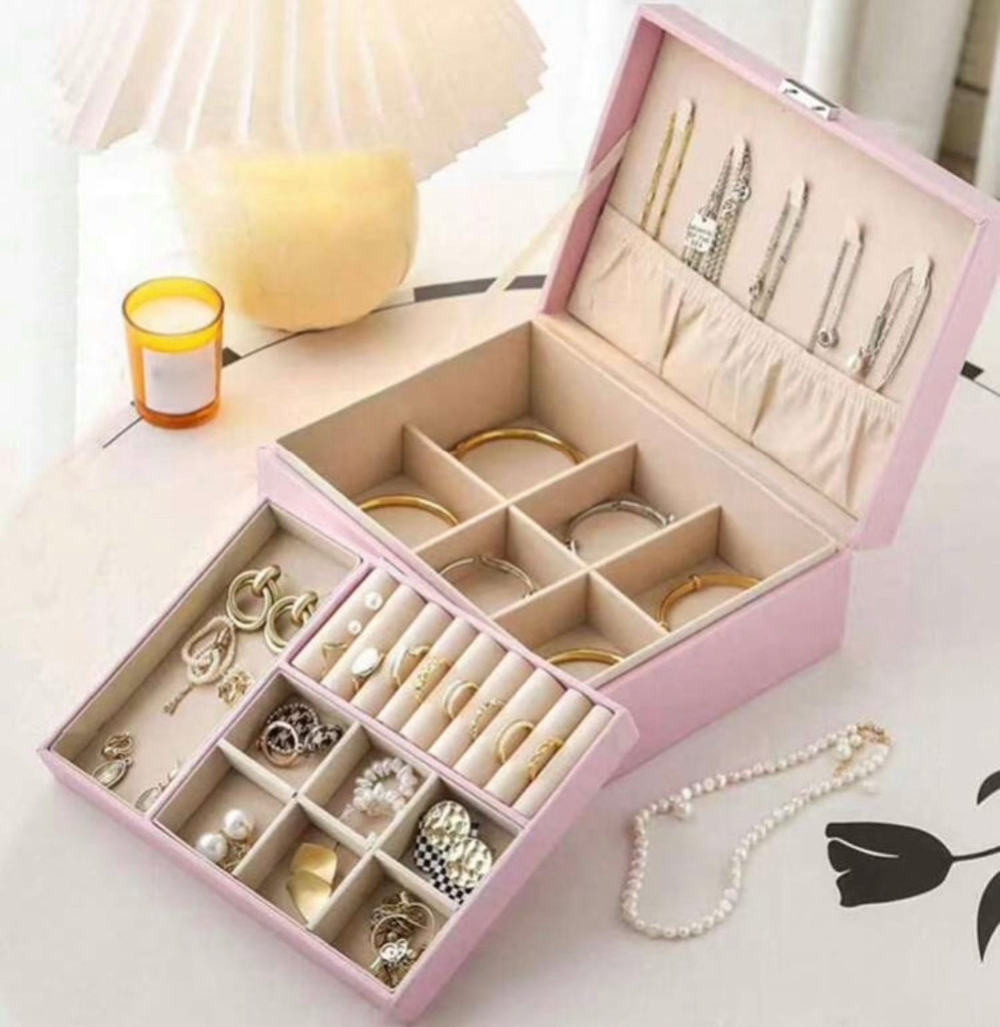 Double Layer Large Capacity Leather Jewellery Organizer