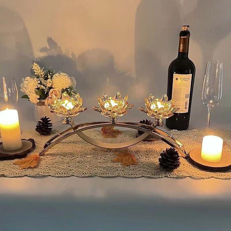 3 Pcs Crystal Lotus Candle Stand Holder for Home Decor