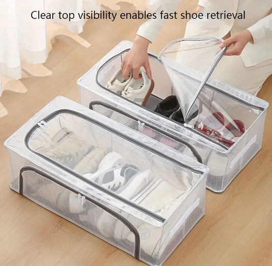 1 Pc Double Sided Transparent Rectangular Dustproof Under Bed Shoes Organizer