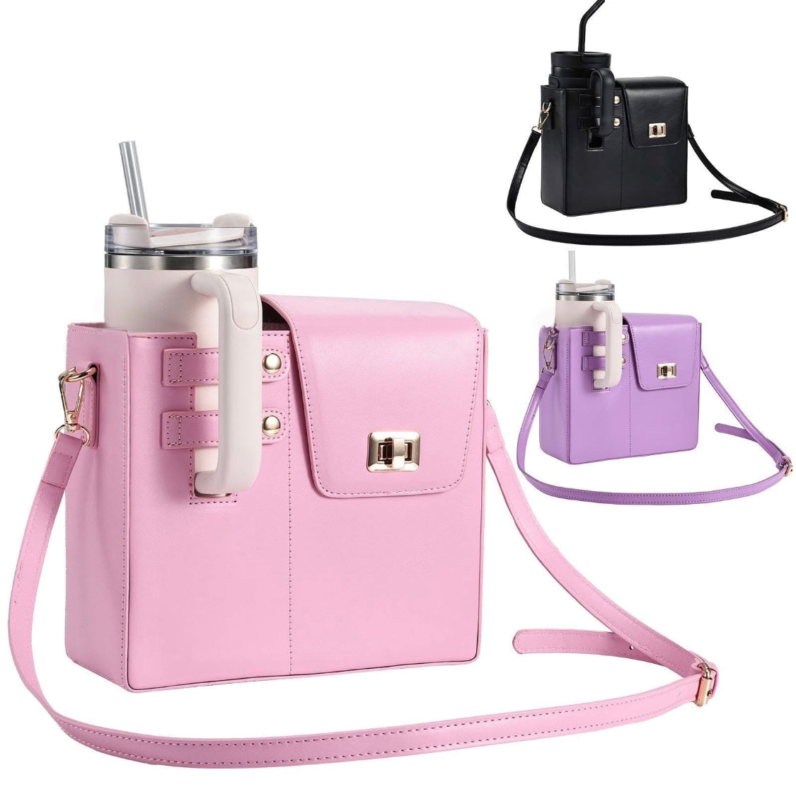 Leather Tumbler Mug Holder with Storage Bag