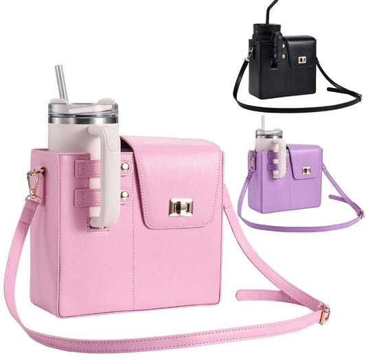 Leather Tumbler Mug Holder with Storage Bag