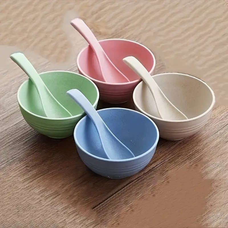 Heat Resistant Pack of 4 Soup Bowls with Spoons