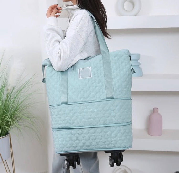 2 in 1 Expandable Shoulder Bag & Travel Luggage Bag with Detachable Wheels