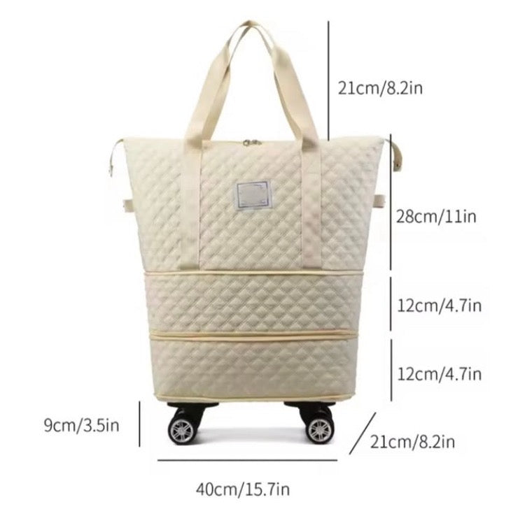 2 in 1 Expandable Shoulder Bag & Travel Luggage Bag with Detachable Wheels