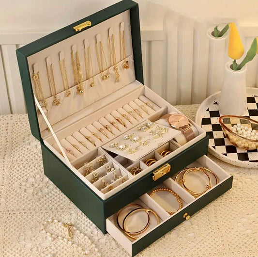 Quilted Premium Quality Leather Jewellery box with Drawer