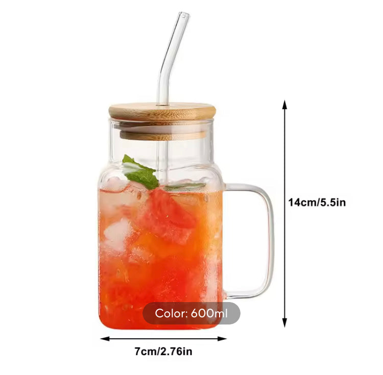 600ml Coffee Glass with Straw & Lid