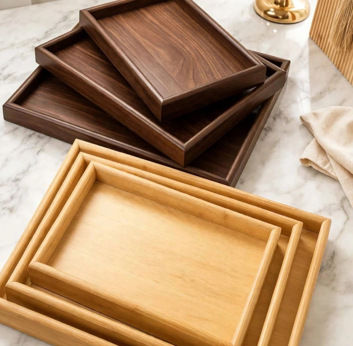 3 Pcs Premium Quality Wooden Trays Set