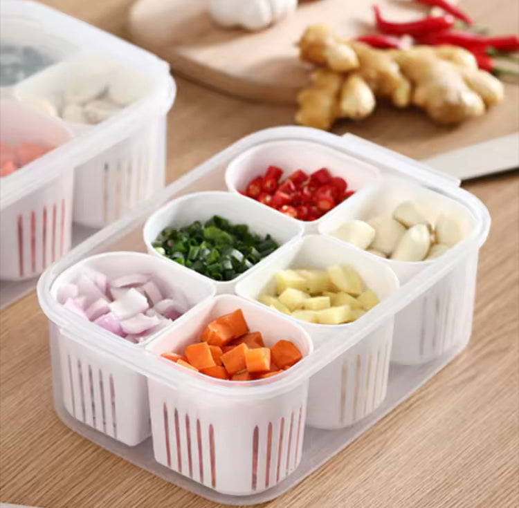 6 Grids Vegetables Fruit Spices Multifunctional Storage Box