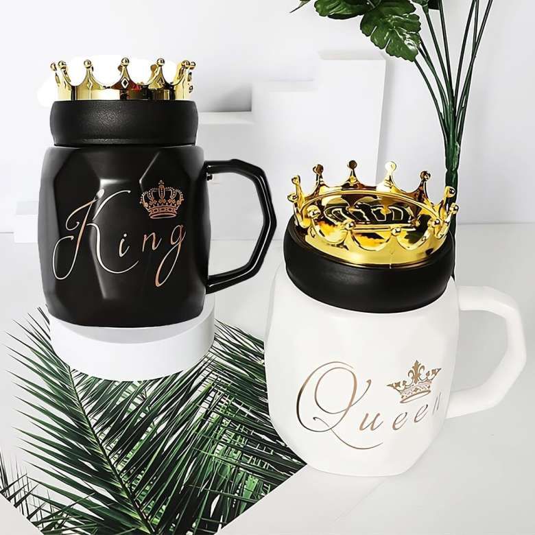 Ceramic Couple Mug with Crown Lids