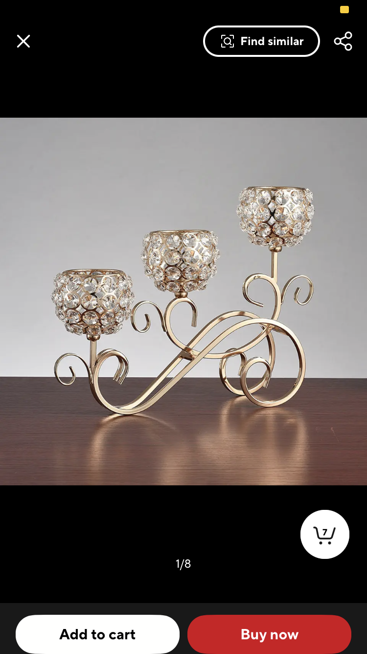 1pc 3 Arms Golden Crystal Candle Holder for Centre Table