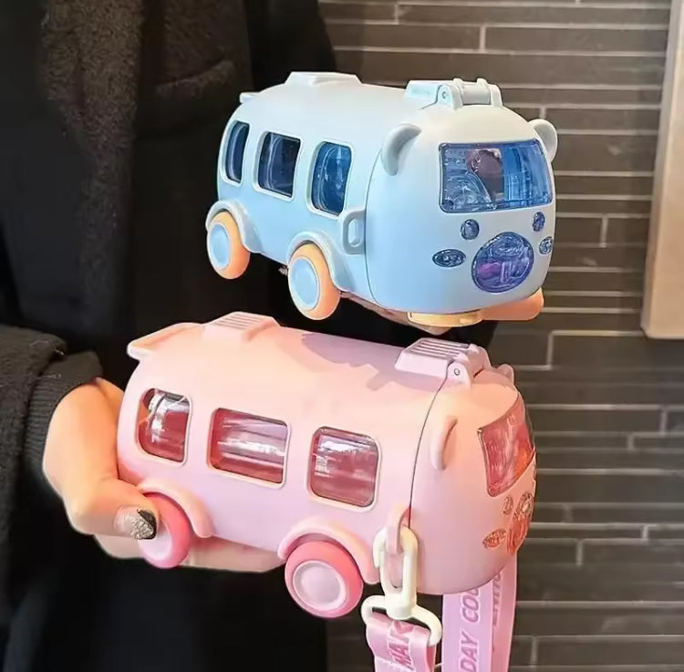 500ml Cute Bus Water Bottle for Kids with Strap