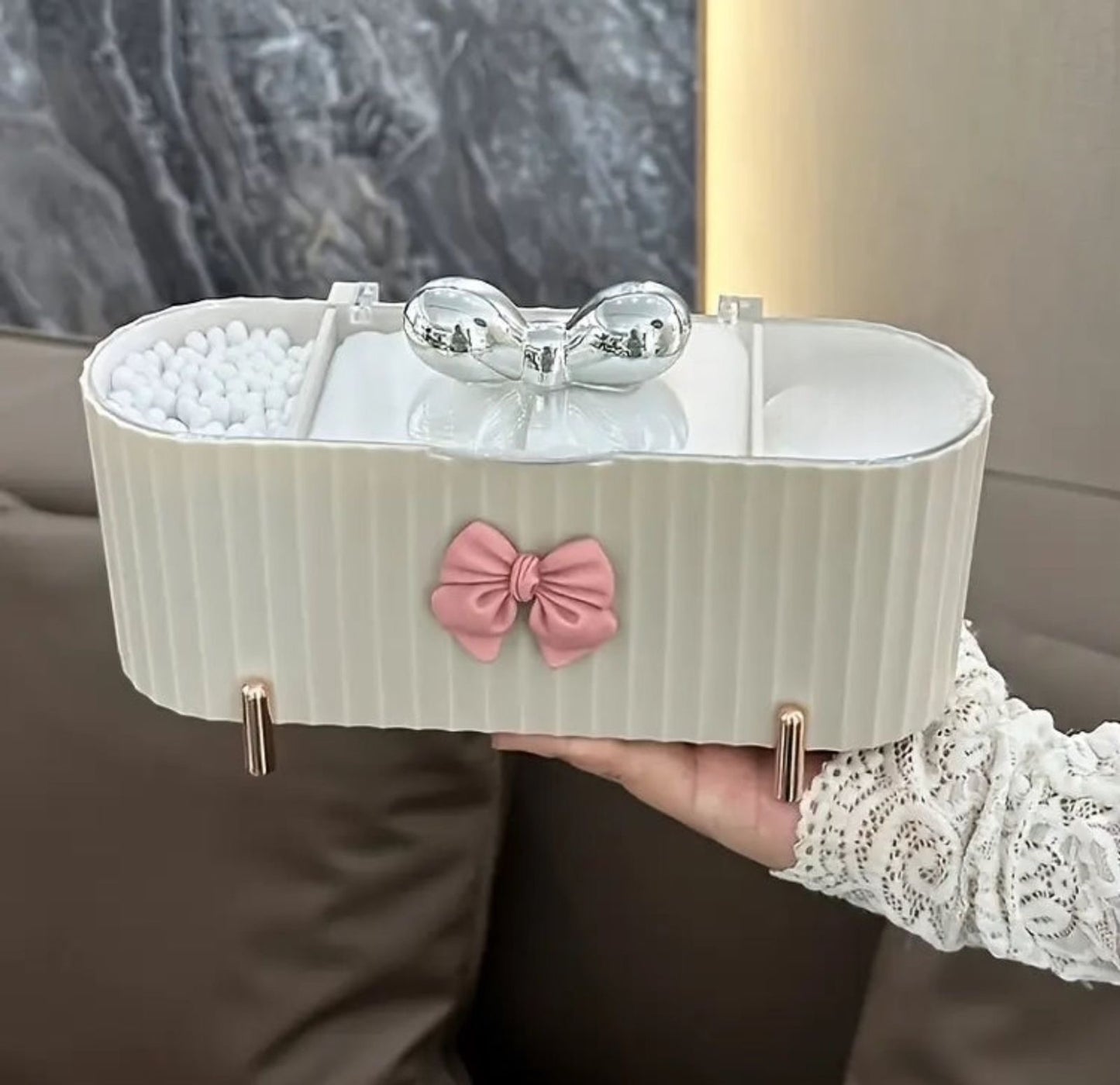 Adorable Bow 3 Compartments Makeup Organizer