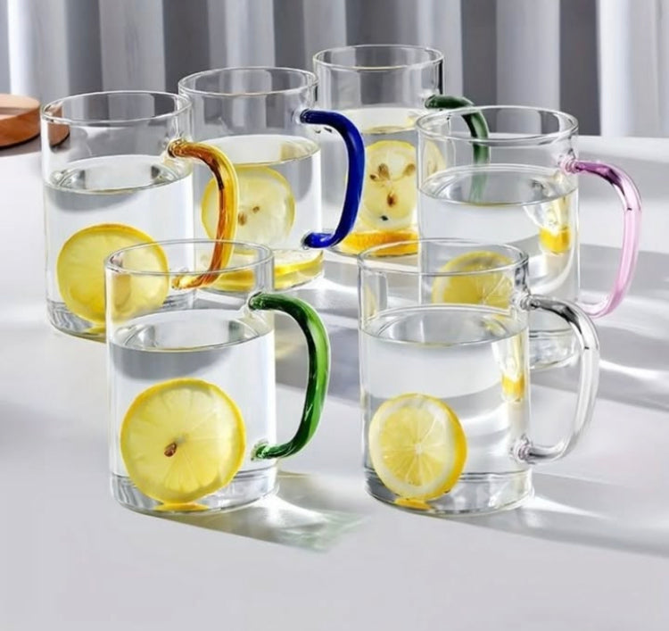 6 Pcs Multi Colour Handle Glass Cups