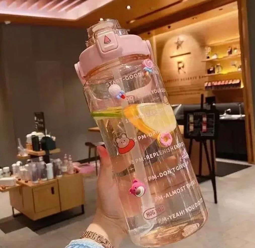 2 Litre Water Bottle with Motivational Quotes & Straw