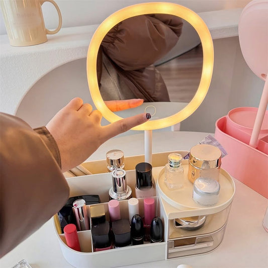 Makeup Cosmetics Storage Box with Mirror & 3 Modes of Light