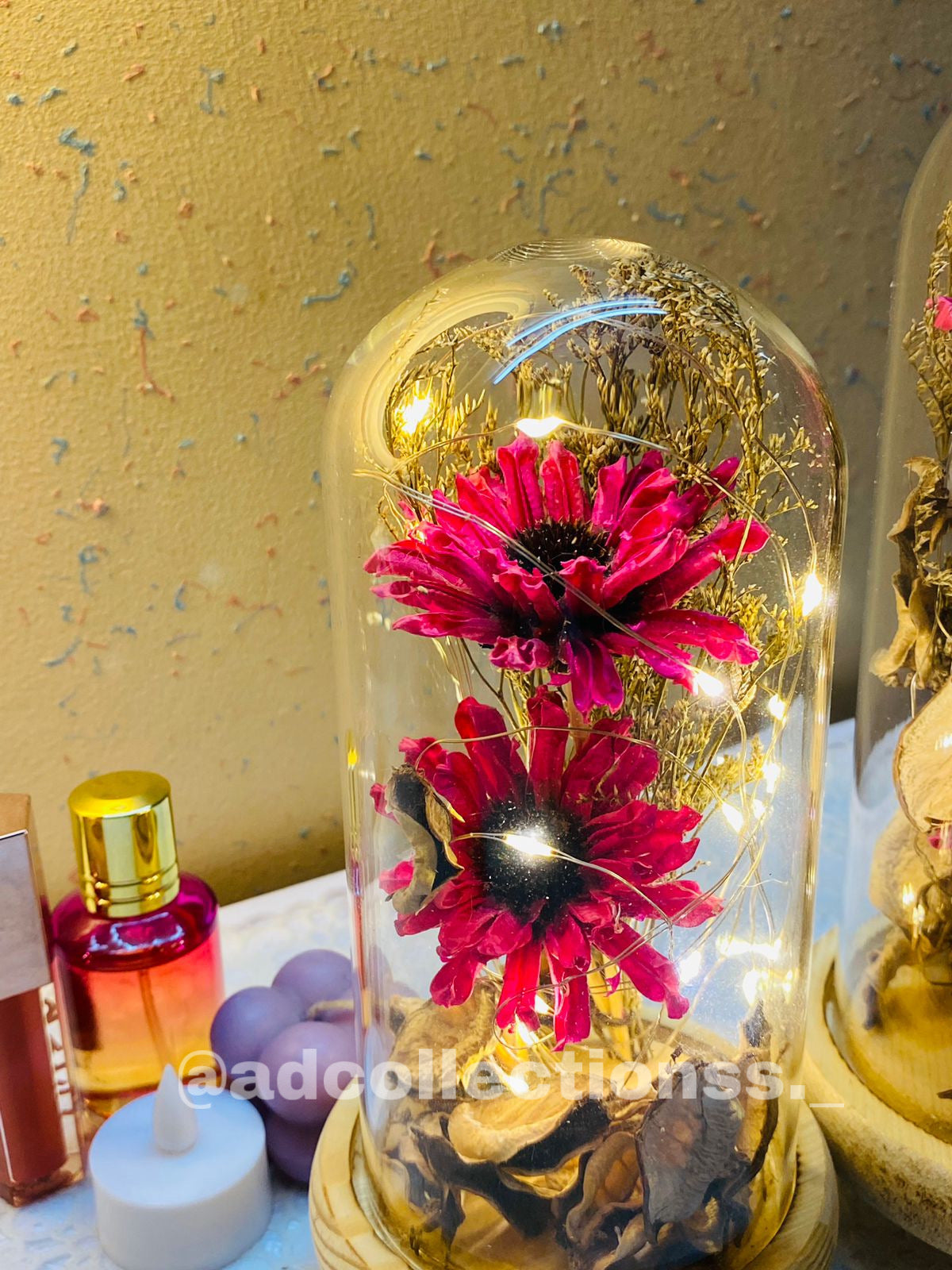 Artificial Rose Flowers Eternal Rose LED Light with Wooden Base