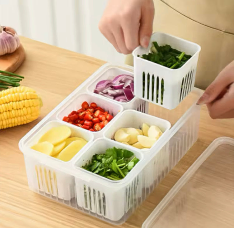6 Grids Vegetables Fruit Spices Multifunctional Storage Box