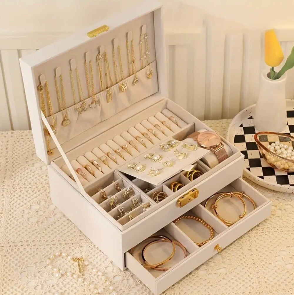 Quilted Premium Quality Leather Jewellery box with Drawer